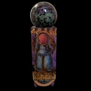 Art wood carved perfume box  with ruby and zoisite lid.